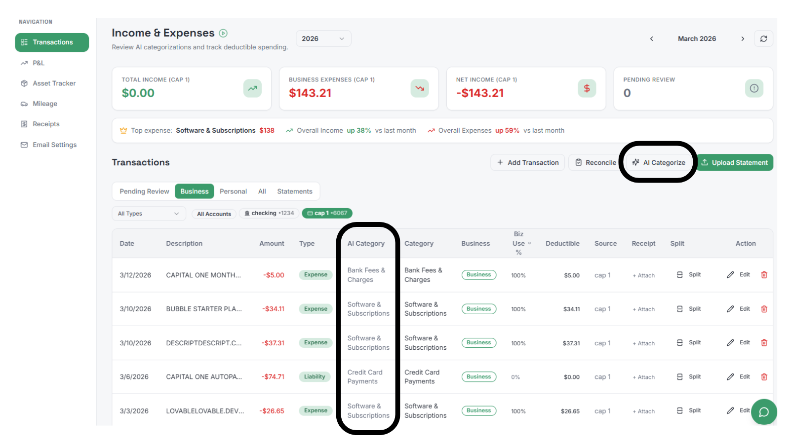 SnapTax dashboard highlighting 